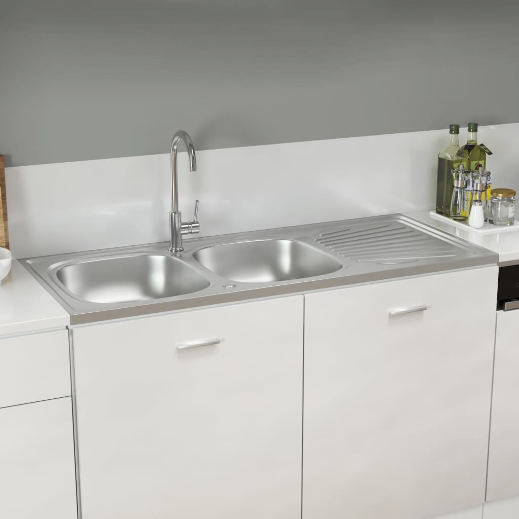 vidaXL Lumarko Zlew kuchenny dwukomorowy, srebrny, 1200x600x155 mm, stal! 147239
