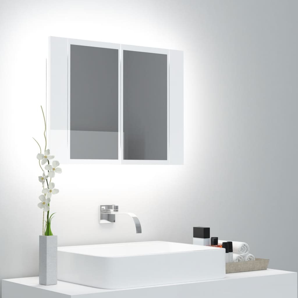 vidaXL vidaXL Szafka górna z lustrem i LED 60cm biała połysk 804961 804961