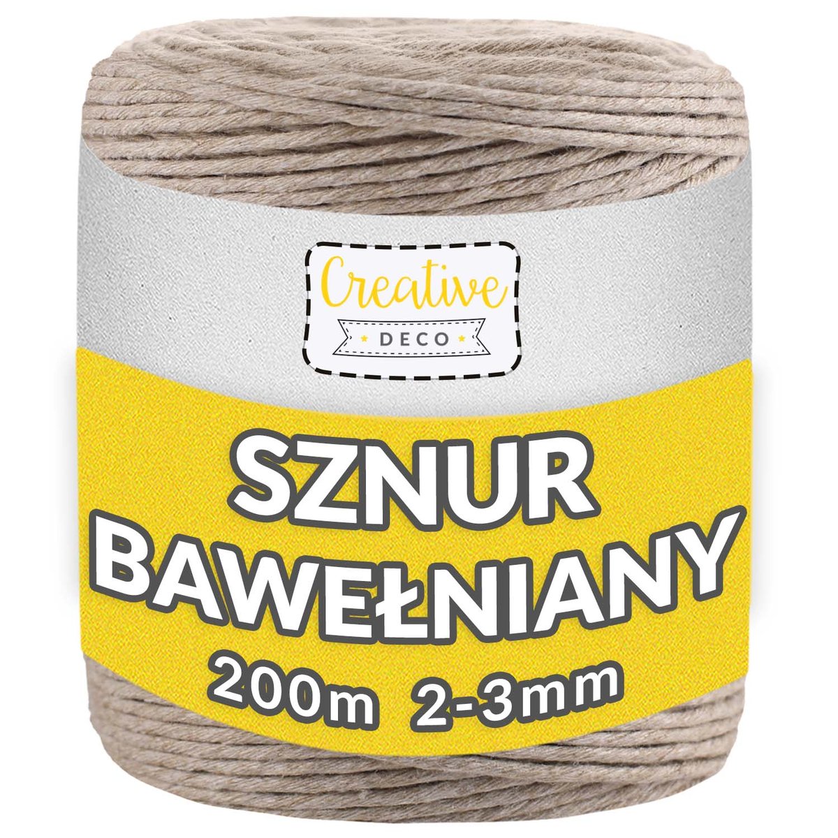 Creative Deco Sznurek Bawełniany Piaskowy 100m 3mm