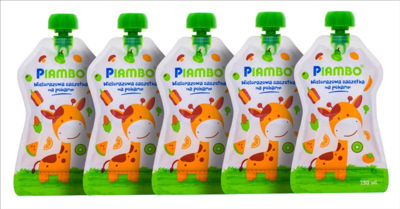 Piambo, Saszetki/tubki na pokarm, 5 szt., Żyrafa