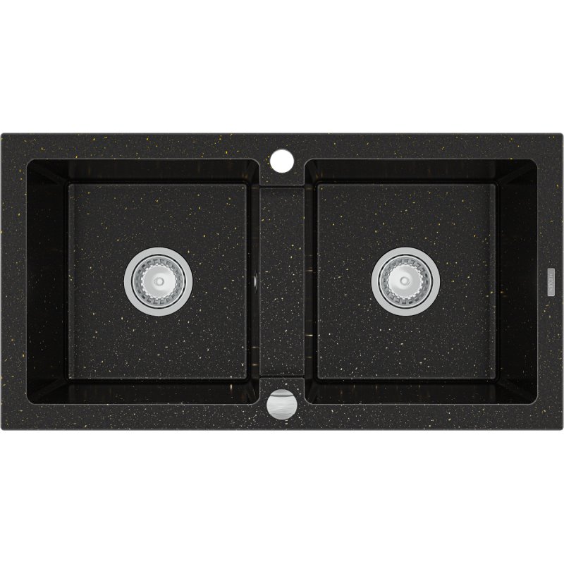 Mexen Mario zlewozmywak granitowy 2-komorowy 820 x 436 mm, czarny/złoty metalik - 6504822000-75