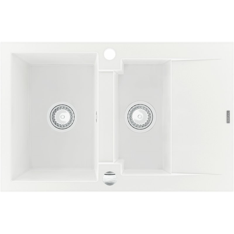 Mexen Gaspar zlewozmywak granitowy 1,5-komorowy z krótkim ociekaczem 737 x 475 mm, biały - 6507731505-20