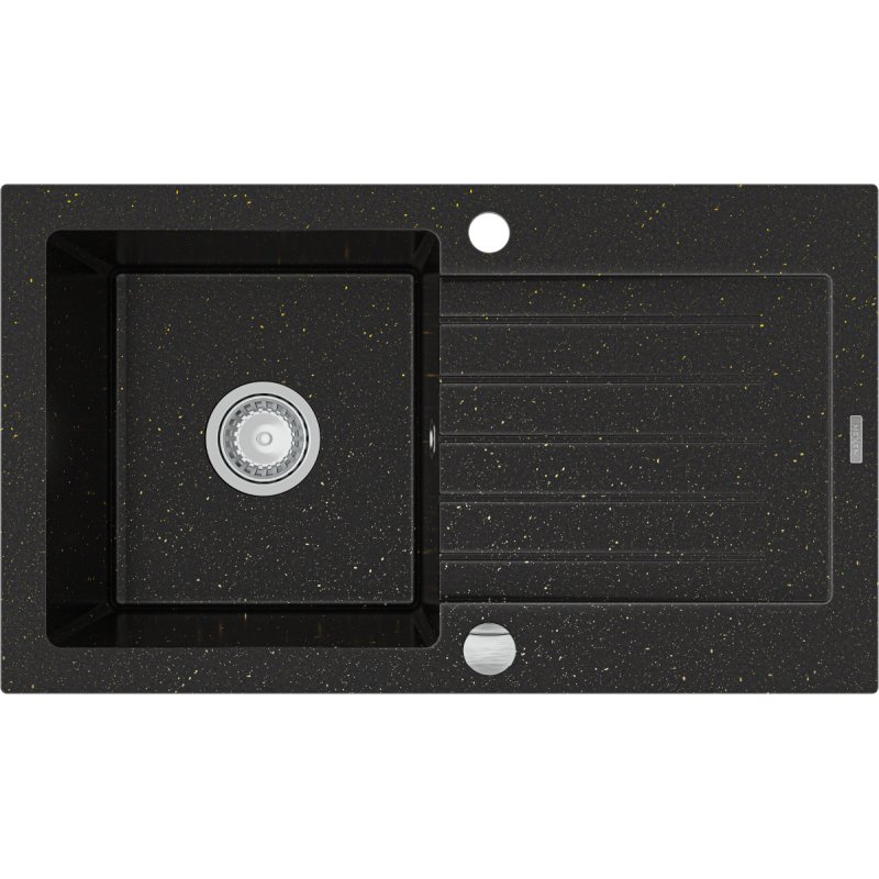 Mexen Pablo zlewozmywak granitowy 1-komorowy z ociekaczem 752 x 436 mm, czarny/złoty metalik - 6510751010-75