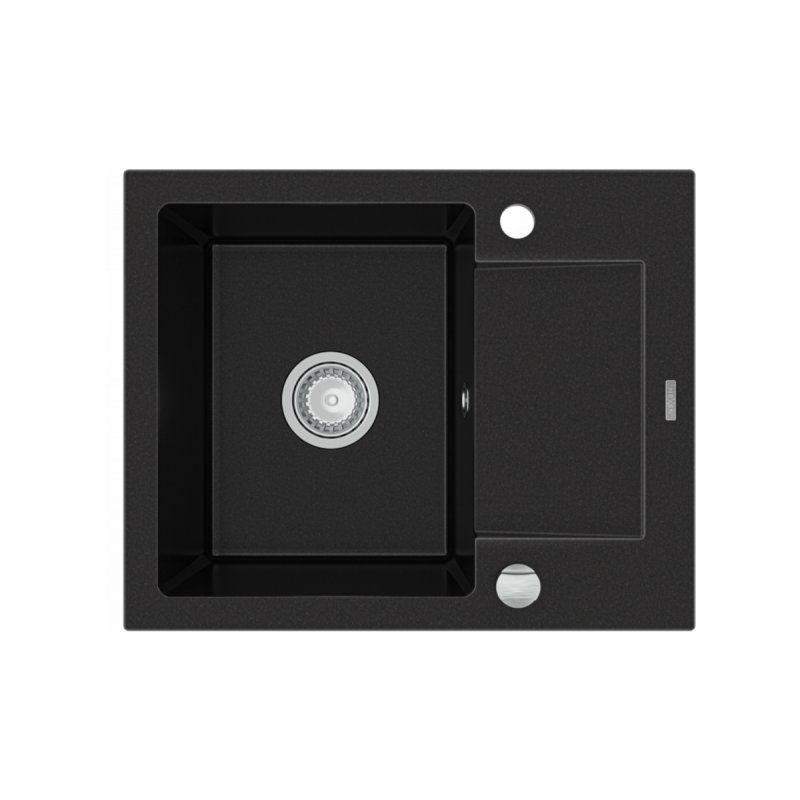 Mexen Enzo zlewozmywak granitowy 1-komorowy z krótkim ociekaczem 576 x 465 mm, czarny - 6506571005-77