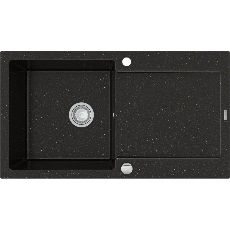 Mexen Leo zlewozmywak granitowy 1-komorowy z ociekaczem 900 x 500 mm, czarny/złoty metalik - 6501901010-75