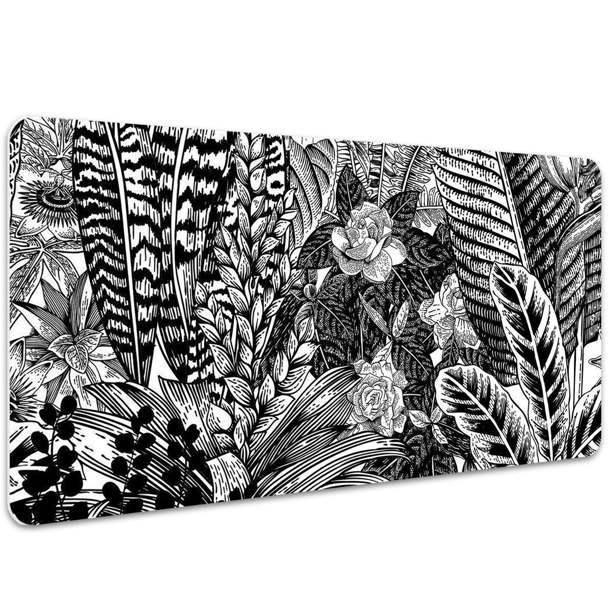 Mata ochronna na blat Czarno-białe liście 100x50 cm, Dywanomat