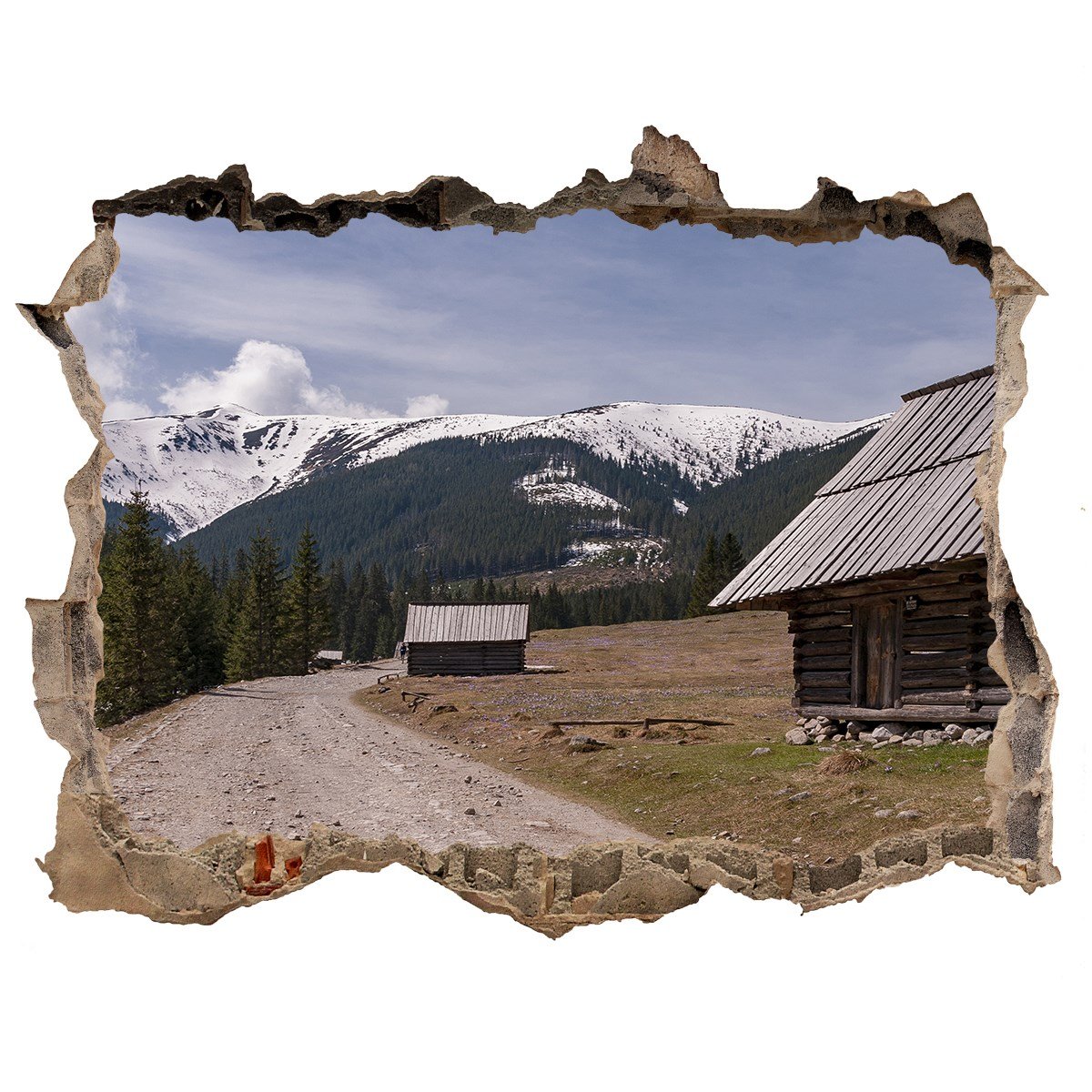 Dziura 3d w ścianie Naklejka Domek w górach 120x81, Tulup