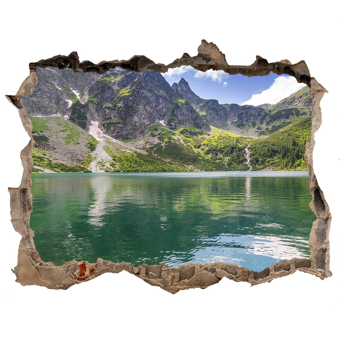 Dziura 3d w ścianie Naklejka Morskie oko Tatry, Tulup