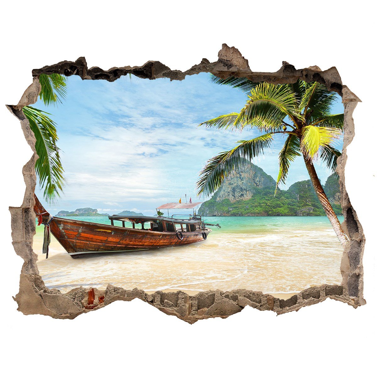Naklejka fototapeta 3D widok Palmy na plaży 120x81, Tulup
