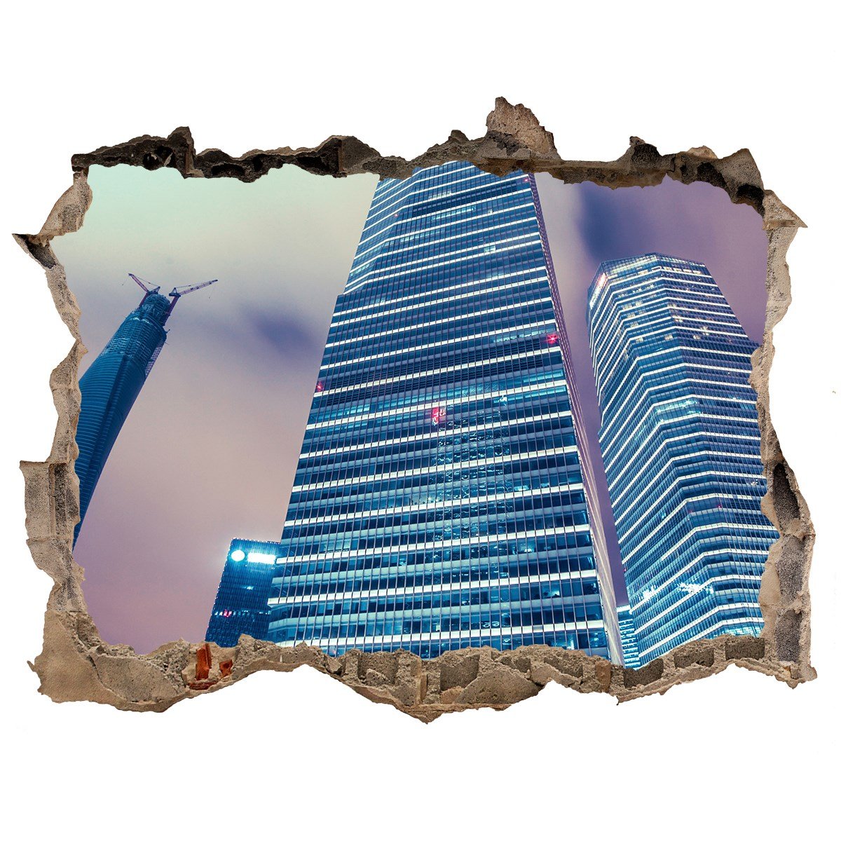 Fototapeta dziura na ścianę 3d Drapacze chmur, Tulup