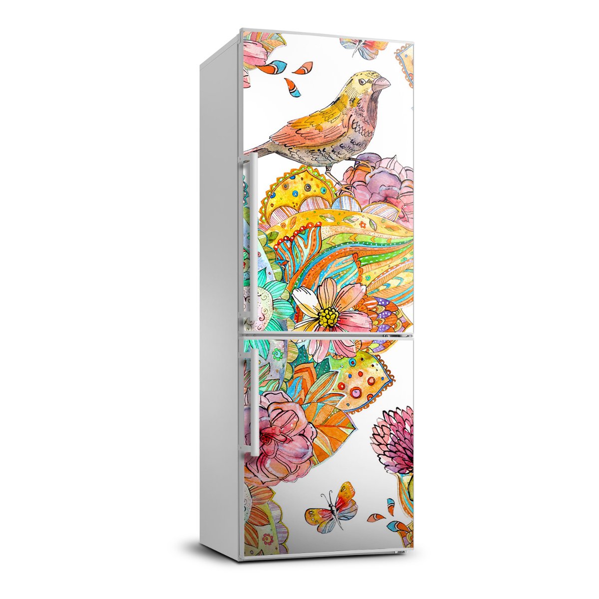 Naklejka okleina lodówkę motyle kwiaty 70x190, Tulup