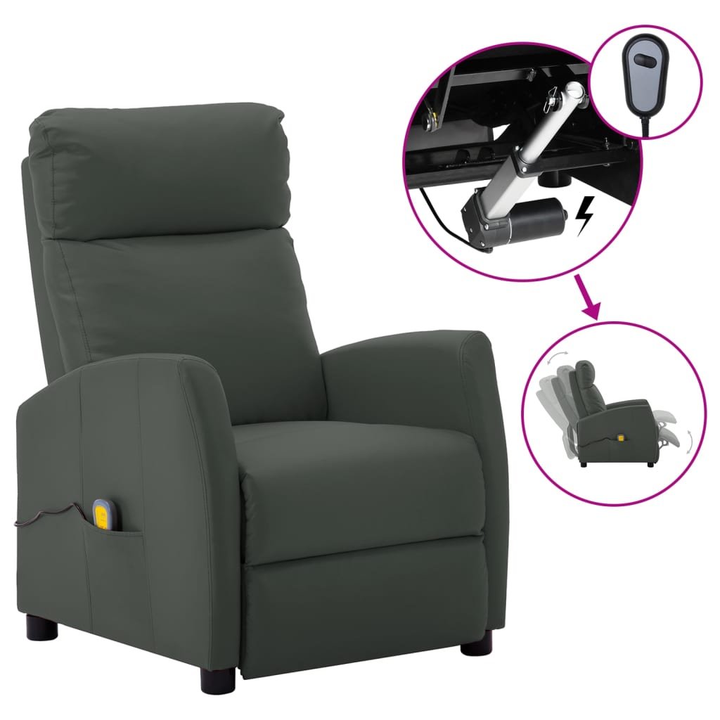vidaXL Lumarko Rozkładany fotel masujący, elektryczny, szary, ekoskóra 3073666