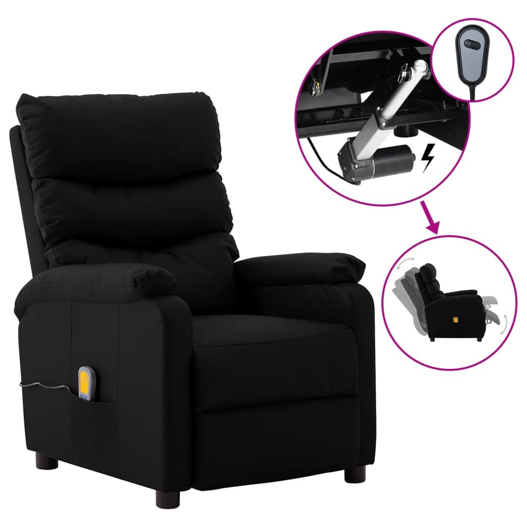 vidaXL Lumarko Rozkładany fotel masujący, elektryczny, czarny, ekoskóra 3073677