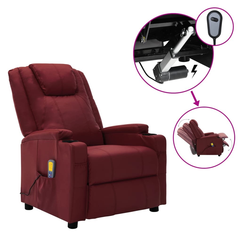 vidaXL Lumarko Elektryczny fotel masujący, rozkładany, kolor wina, ekoskóra 3073799