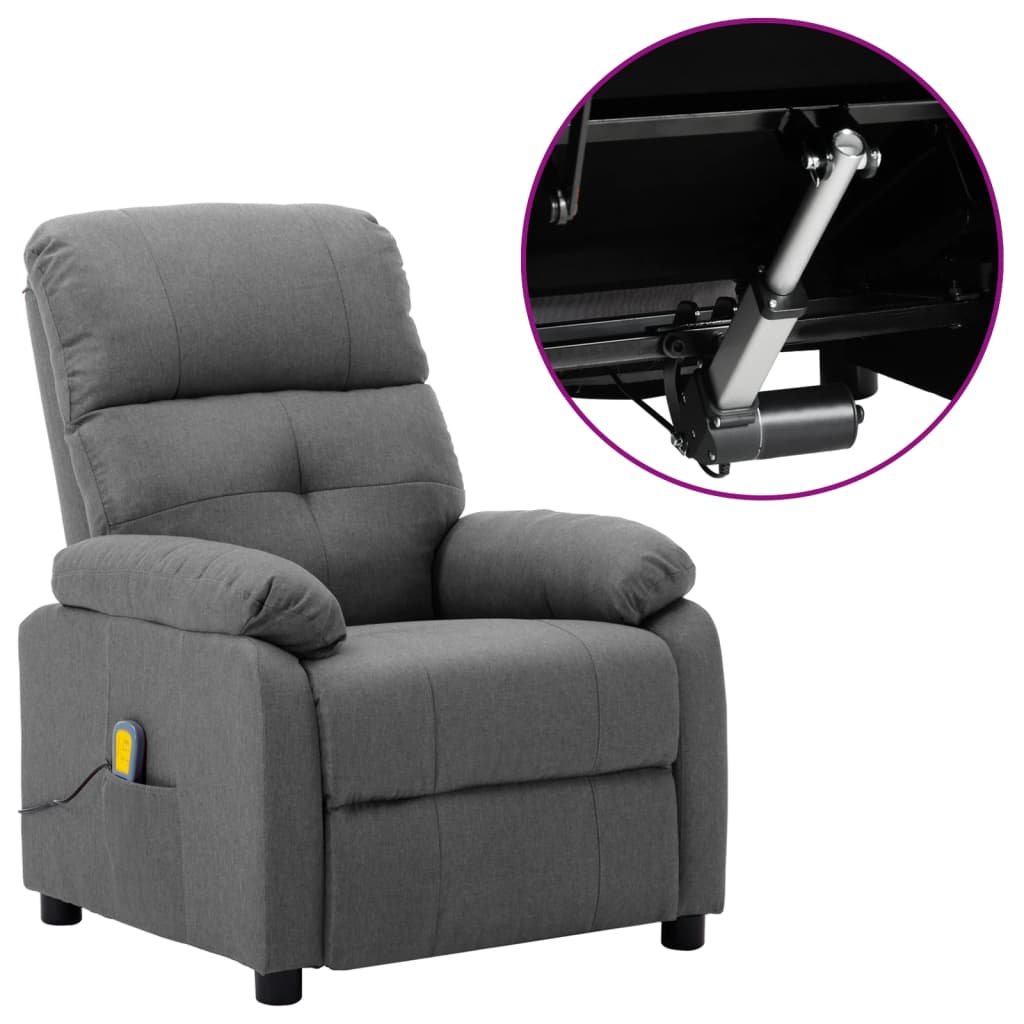 vidaXL Lumarko Elektryczny fotel masujący, rozkładany, jasnoszary, tkanina! 3073812