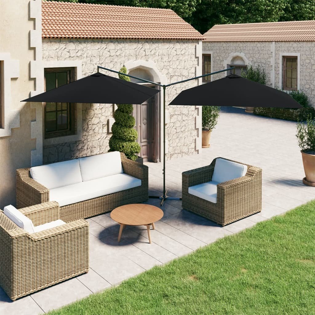 vidaXL Podwójny parasol na stalowym słupku, czarny, 600x300 cm 312560