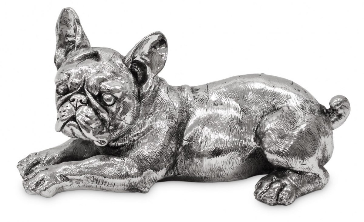 Figurka w kształcie leżacego psa w kolorze srebrnym KADE