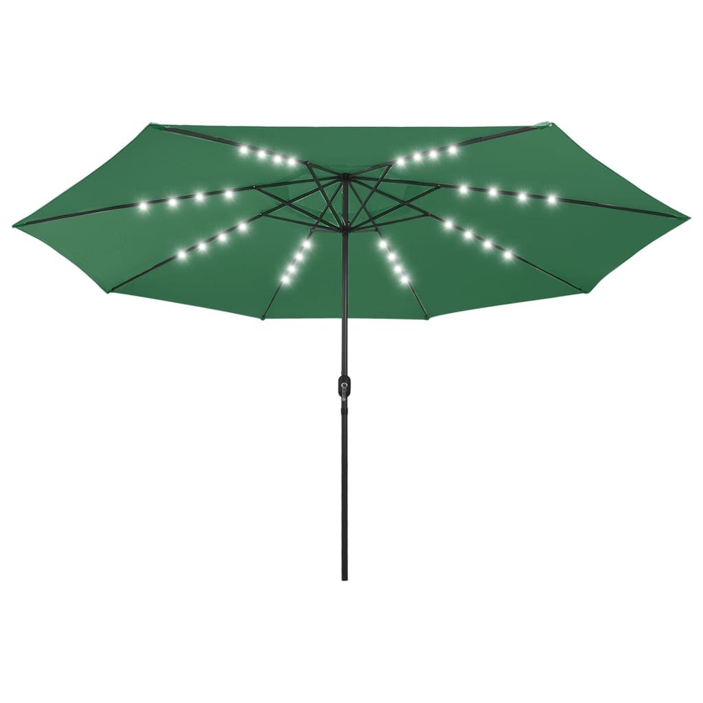 vidaXL Parasol ogrodowy z LED i metalowym słupkiem, 400 cm, zielony 312531