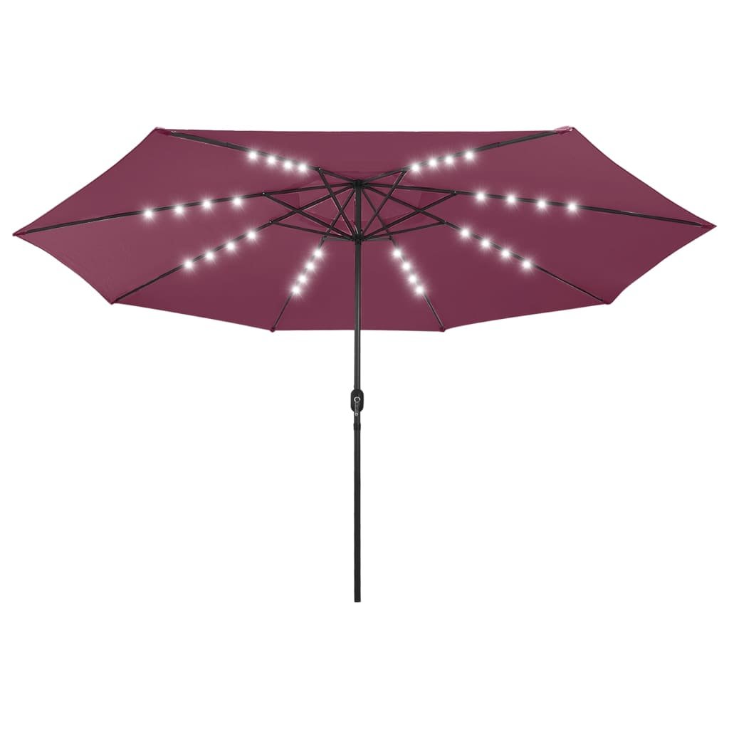 vidaXL Parasol ogrodowy z LED i stalowym słupkiem, 400 cm, bordowy 312534