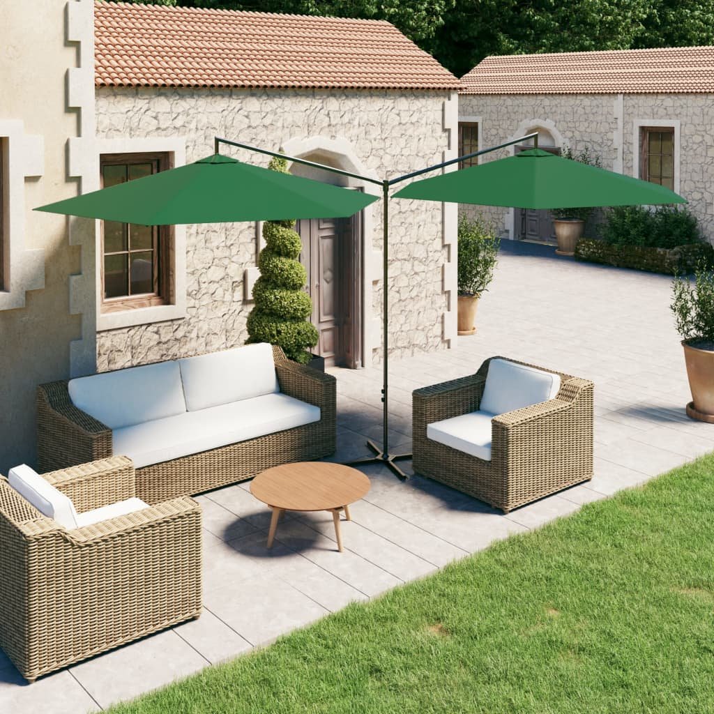 vidaXL Podwójny parasol na stalowym słupku, zielony, 600 cm 312562
