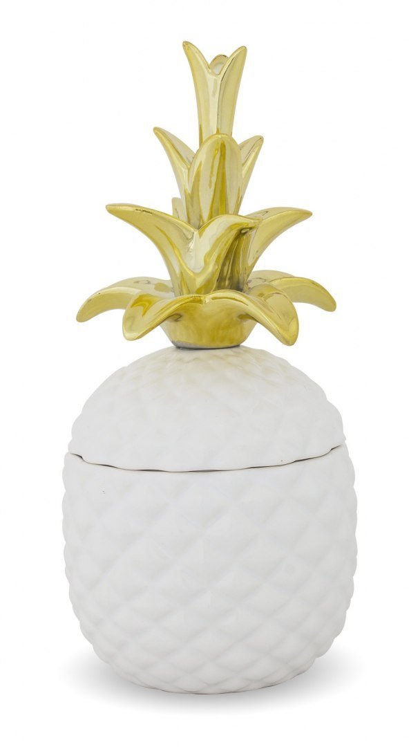 MAX-LAND FIGURKA POJEMNIK ANANAS BIAŁY ZŁOTY 25x12,5