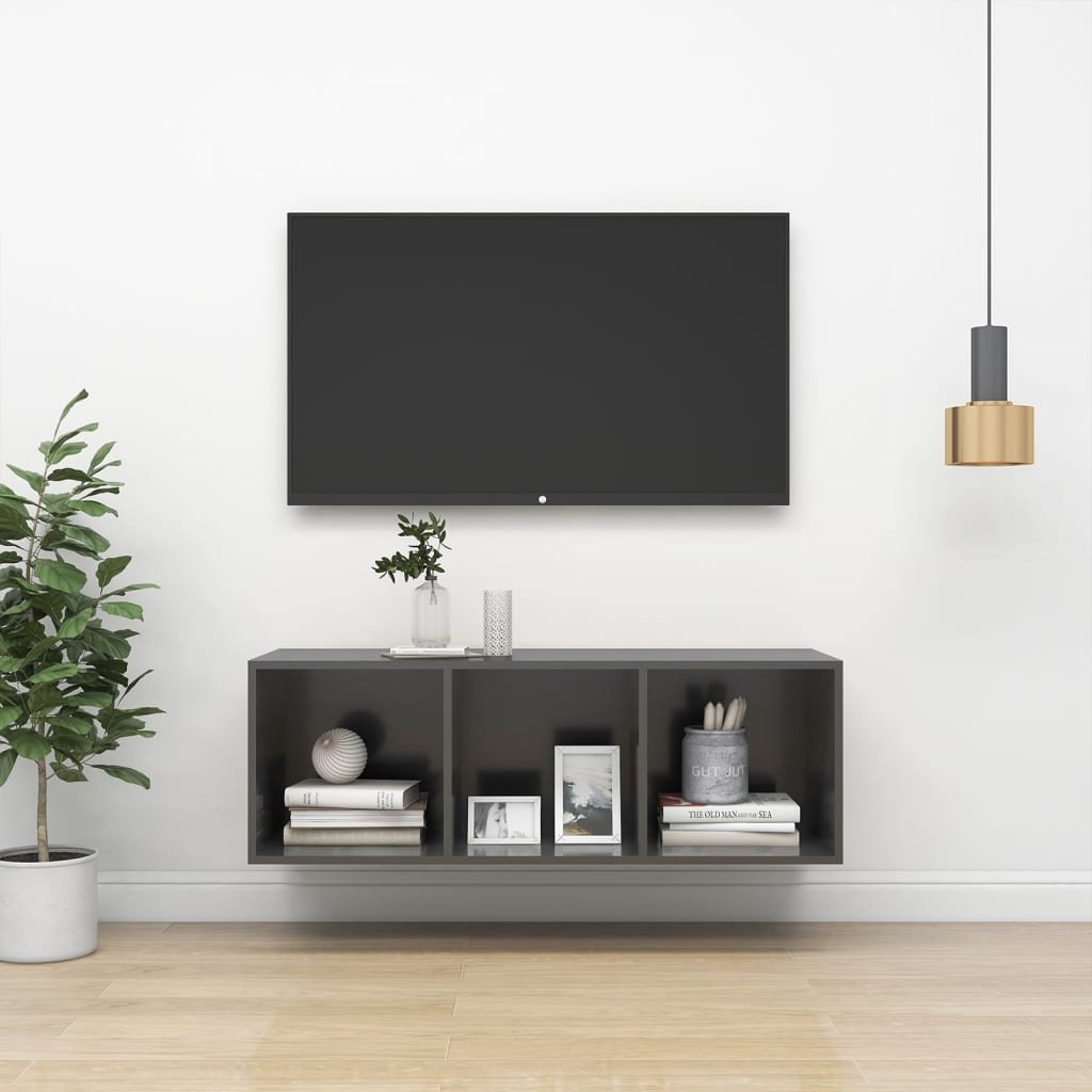 vidaXL Wisząca szafka pod TV wysoki połysk szara 37x37x107 cm 805488