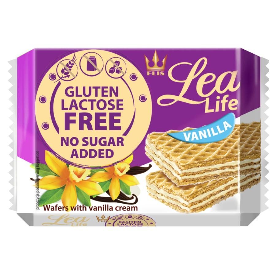 Ciastka wafle FLIS bez laktozy, glutenu i dodatku cukru HAPPY LEA 95g waniliowe /03-520/ SP1416