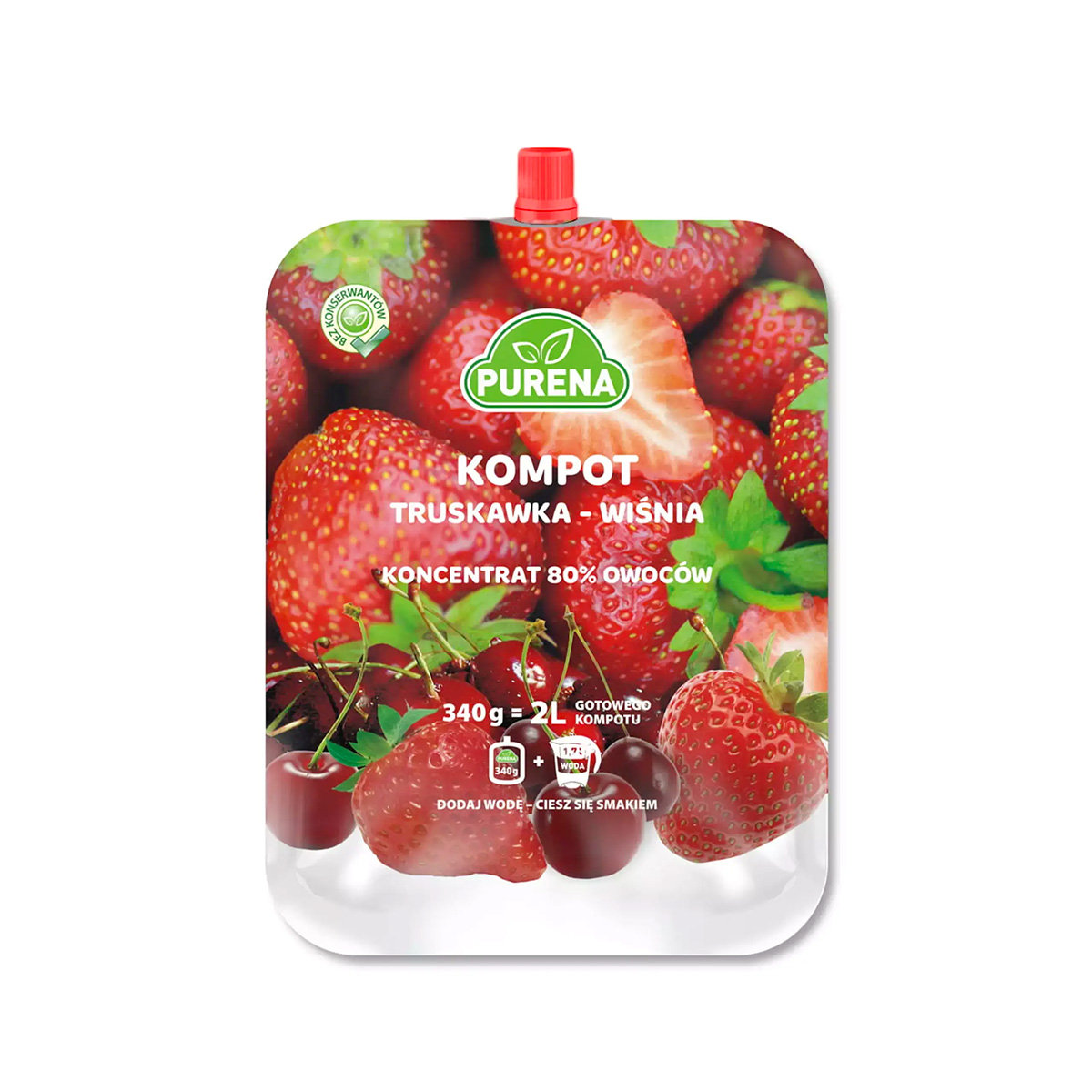Purena Kompot truskawka - wiśnia, koncentrat Purena, 340g