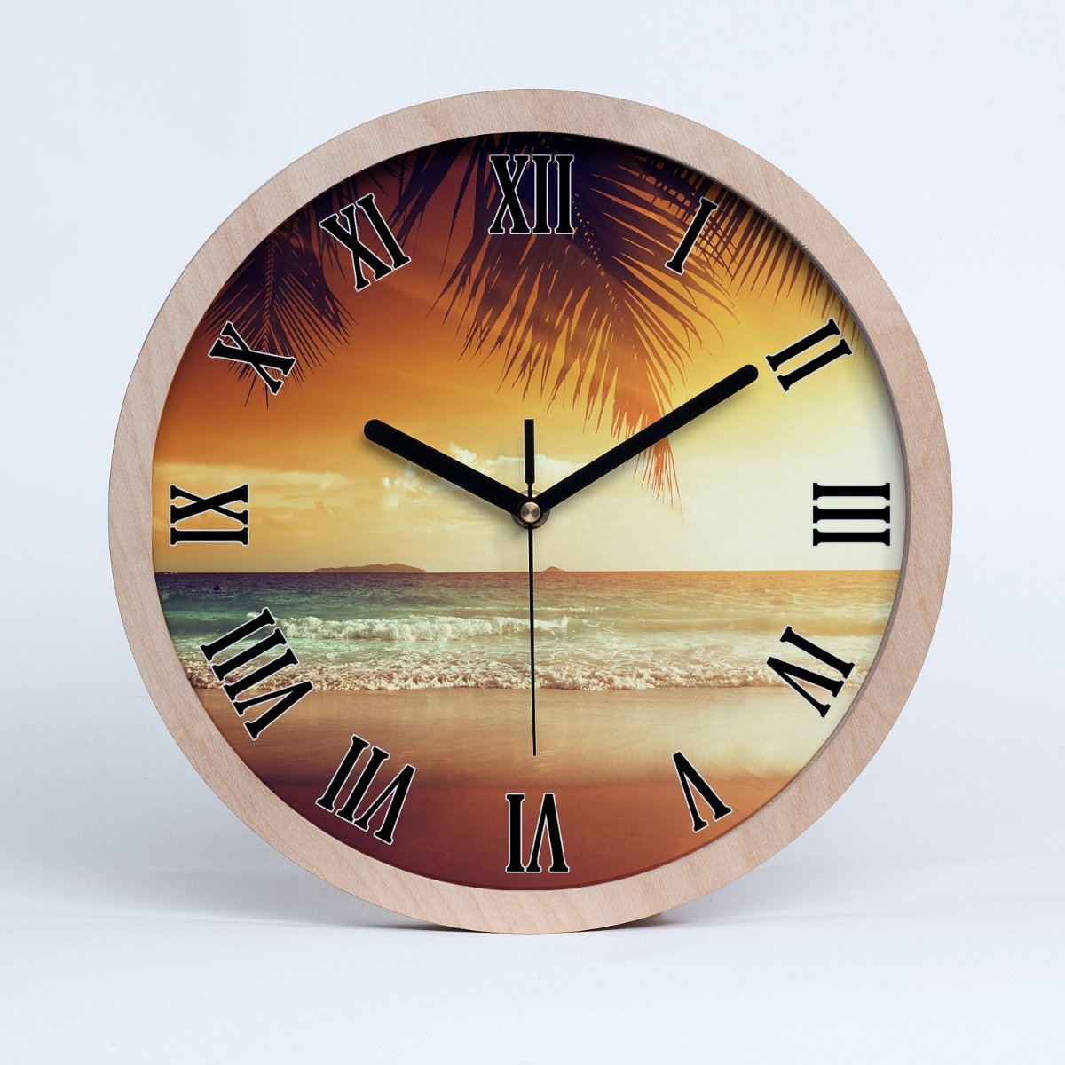 Zegar drewniany rzymski tropikalna plaża fi 30 cm, Tulup