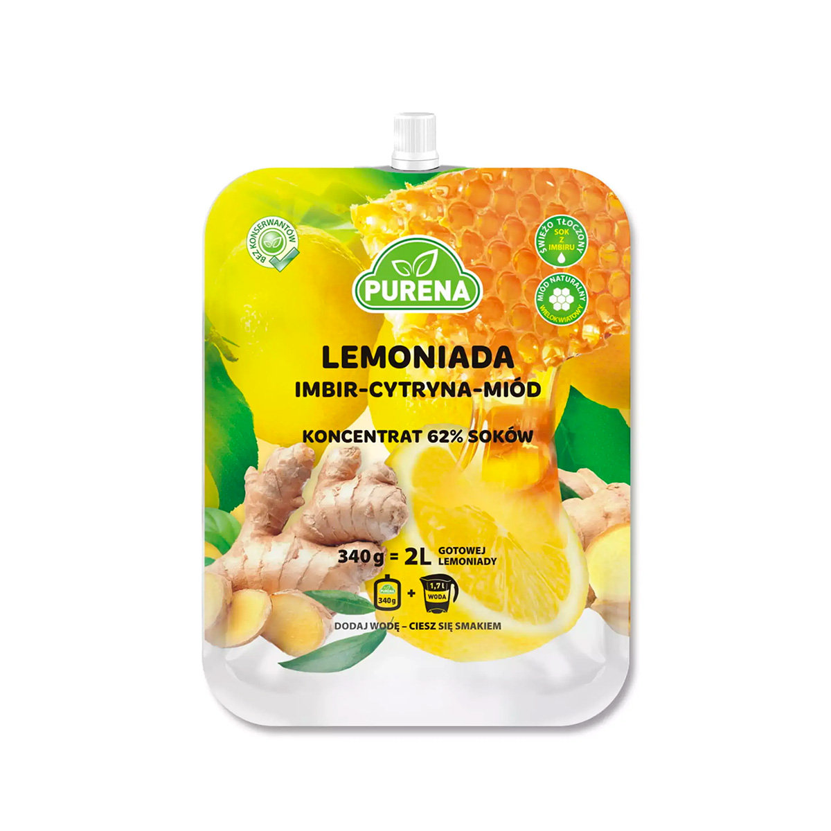 Purena Lemoniada imbir - cytryna - miód, koncentrat Pure