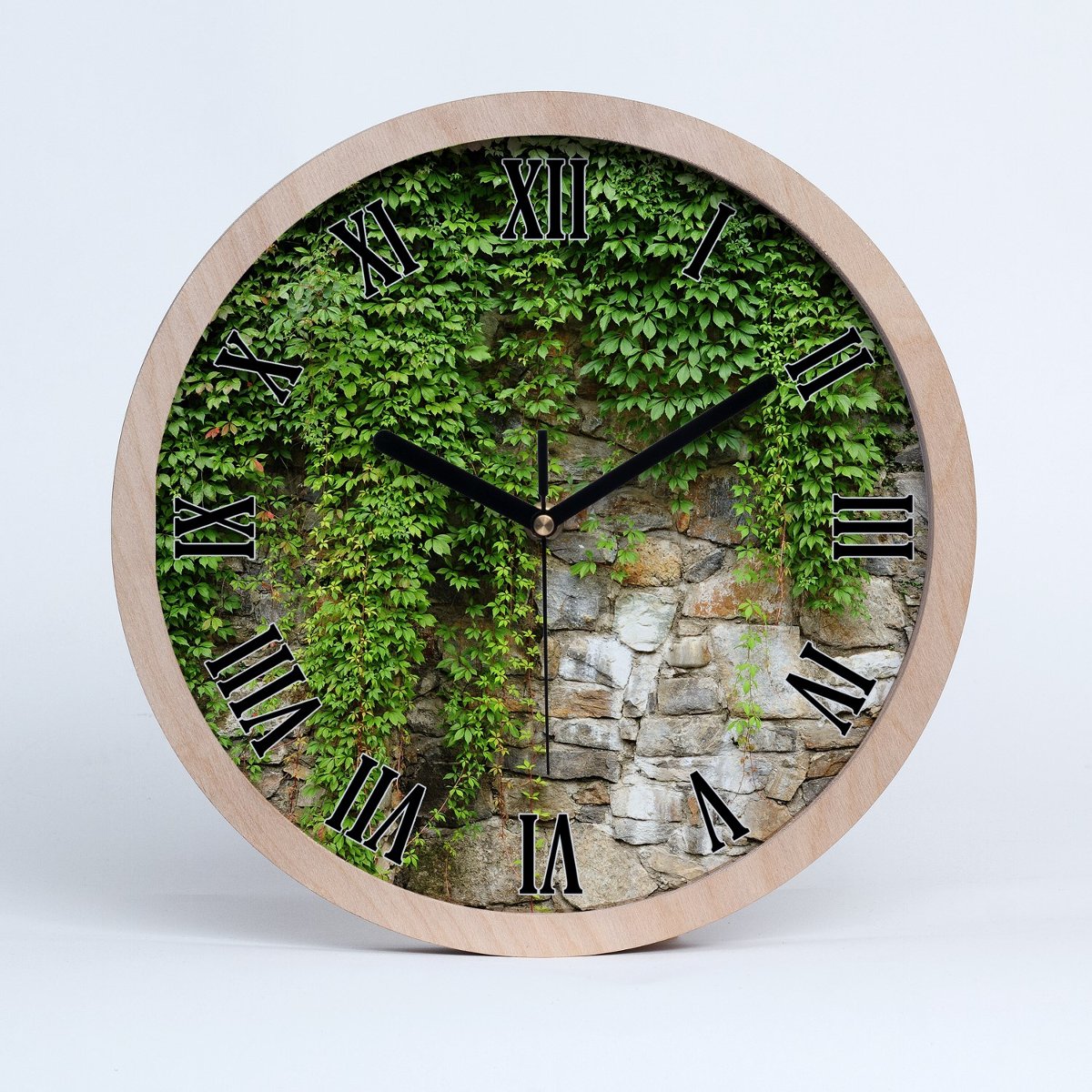 Drewniany rzymski zegar zielony bluszcz fi 30 cm, Tulup