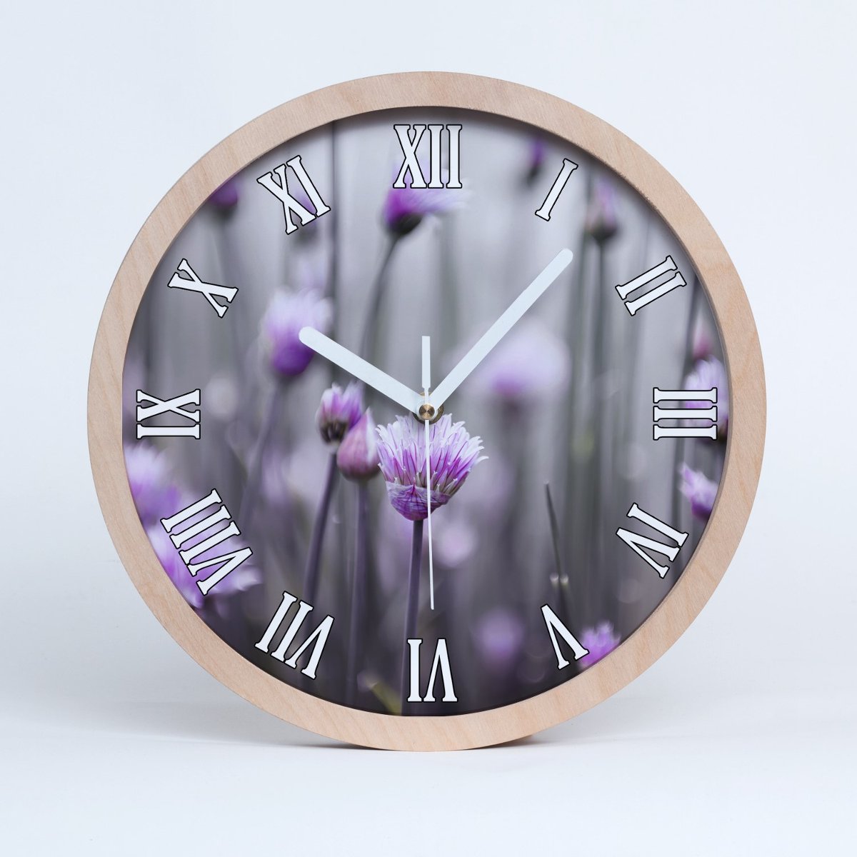 Zegar drewniany rzymski kwiaty szczypiorku fi 30, Tulup