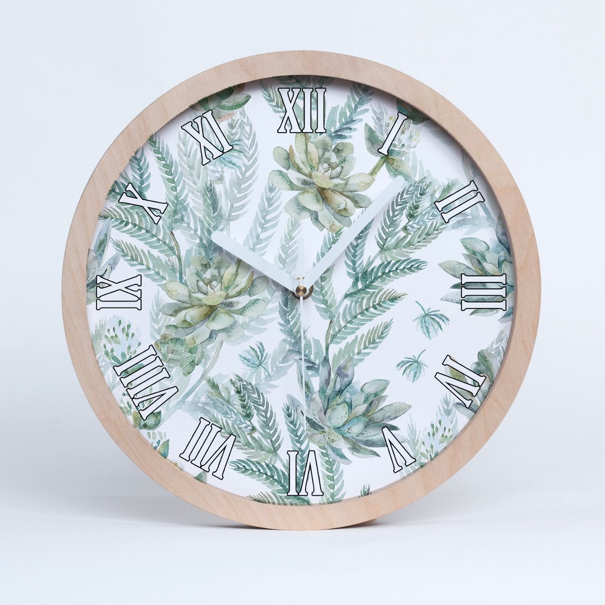 Zegar drewniany rzymski kwiaty i liście 30 cm, Tulup