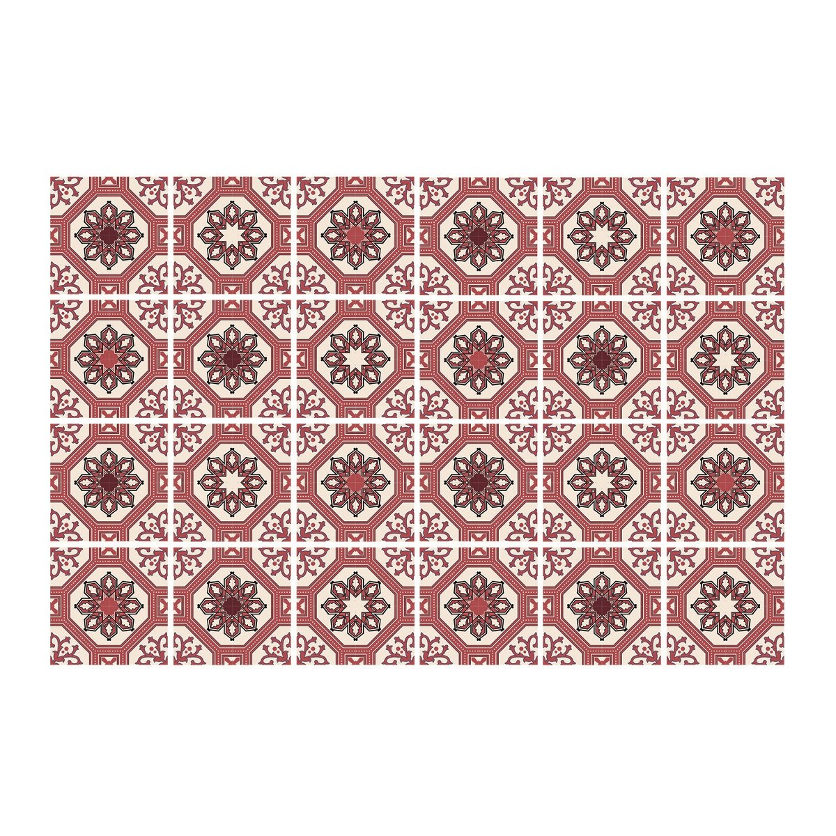 Okleina na kafelki 24szt różowy ornament 20x20 cm, Coloray