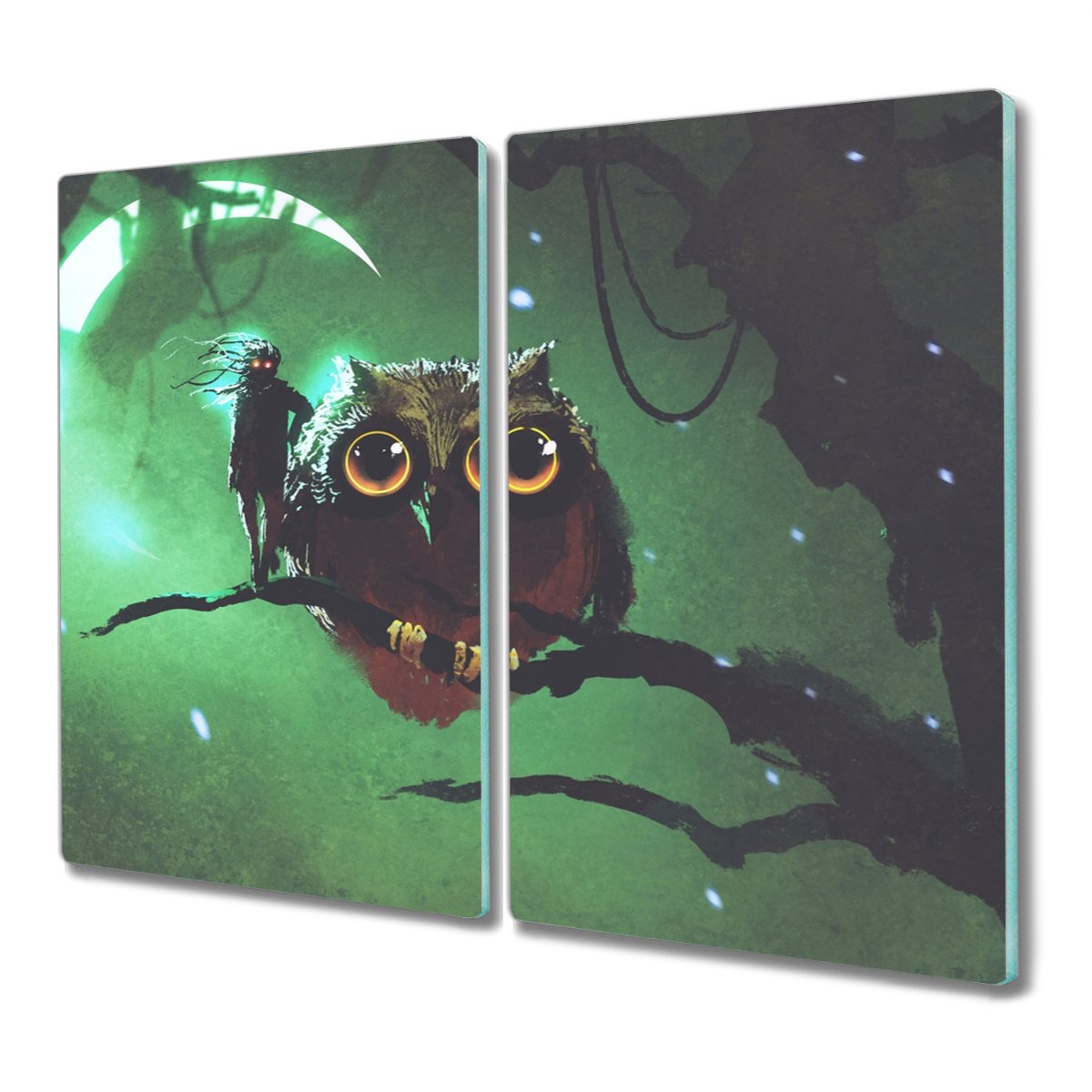 Deska szkło 2x30x52 Sztuka księżyc sowa do kuchni, Coloray