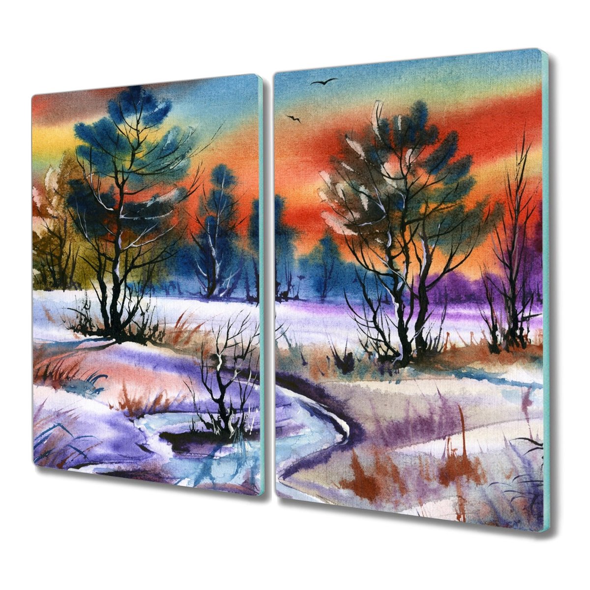 Deska 2x30x52 cm Malarstwo zima drzewa do krojenia, Coloray