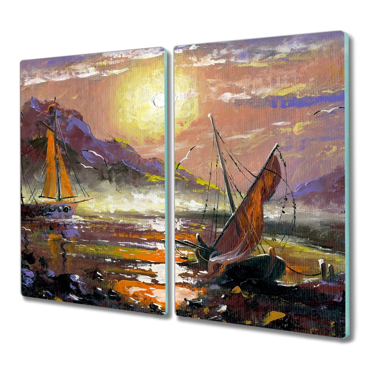 Szklana deska 2x30x52 Malarstwo łodzie z grafiką, Coloray