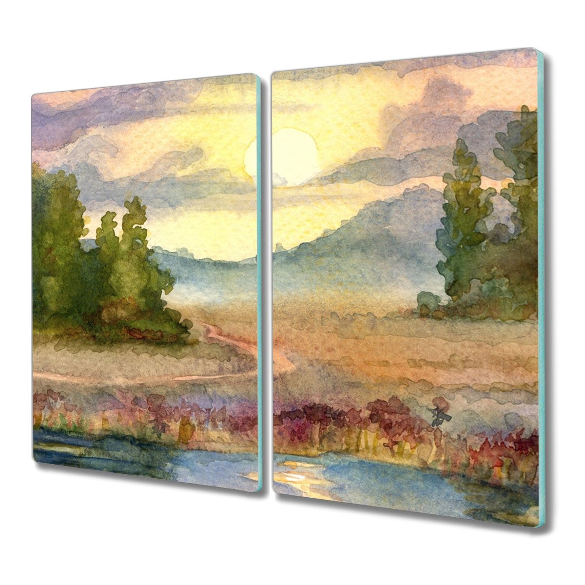 Deska szkło 2x30x52 Akwarela drzewa zachód słońca, Coloray