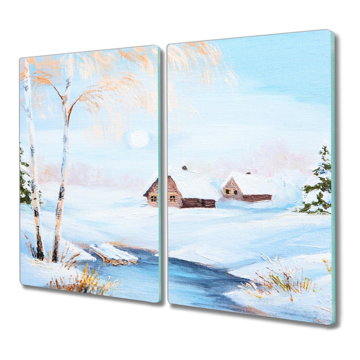 Deska 2x30x52 Zima śnieg chaty drzewa do krojenia, Coloray
