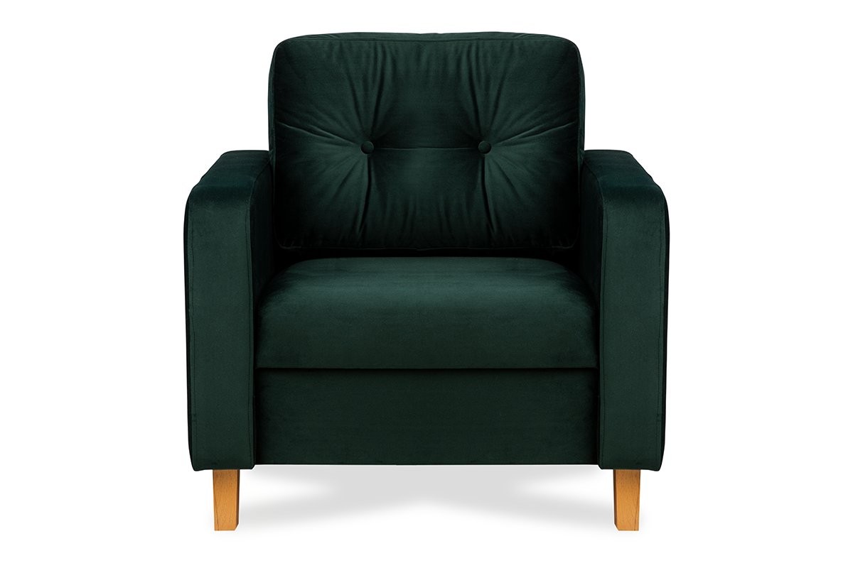 Welurowy fotel butelkowa zieleń do salonu ERISO
