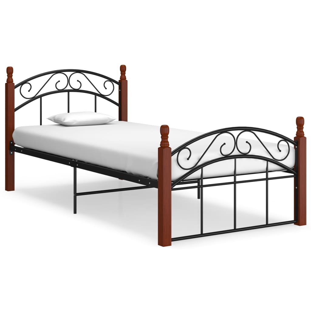 vidaXL Lumarko Rama łóżka, czarny metal i lite drewno dębowe, 90x200 cm 324925