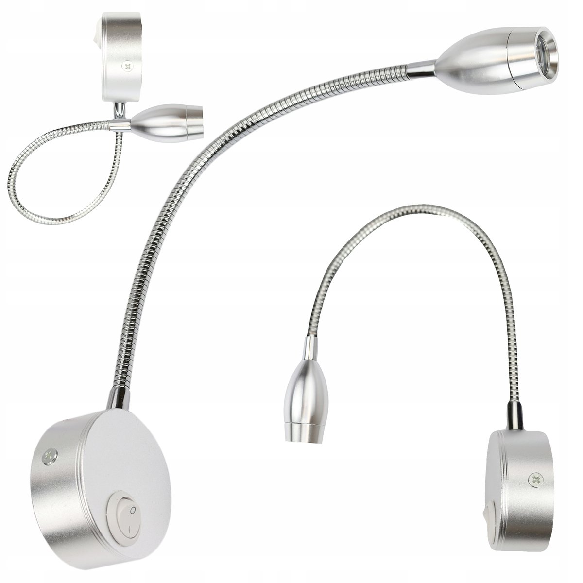 Lampka ścienna LED z włącznikiem NOCNA NAD ŁÓZKO SREBRNA