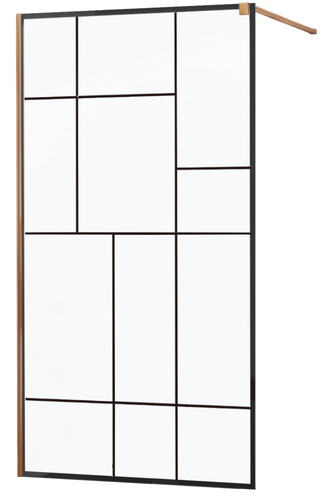 Mexen Kioto ścianka prysznicowa 120 x 200 cm, transparent/czarny wzór 8 mm, różowe złoto - 800-120-101-60-78