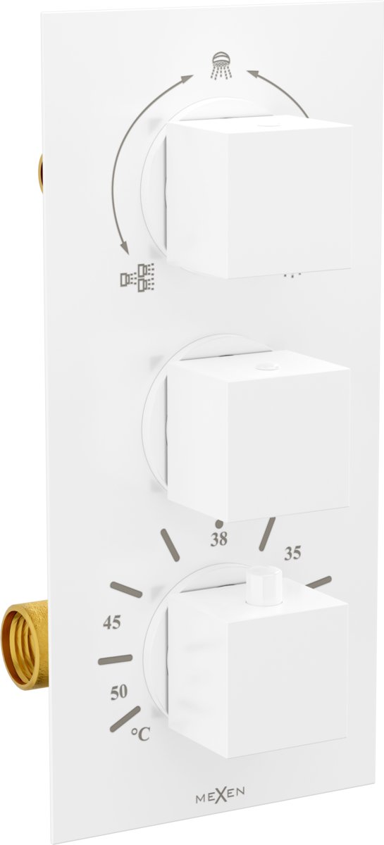 Mexen Cube termostatyczna bateria wannowo-prysznicowa 3-wyjściowa biała - 77503-20