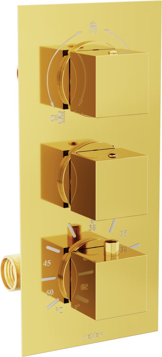 Mexen Cube termostatyczna bateria wannowo-prysznicowa 3-wyjściowa złota - 77503-50