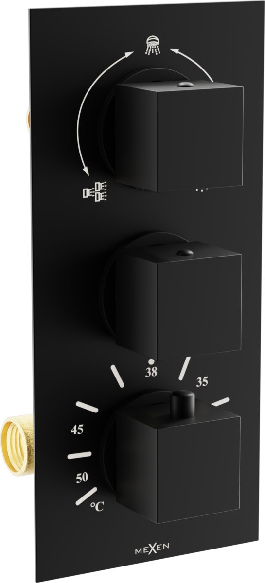 Mexen Cube termostatyczna bateria wannowo-prysznicowa 3-wyjściowa czarna - 77503-70