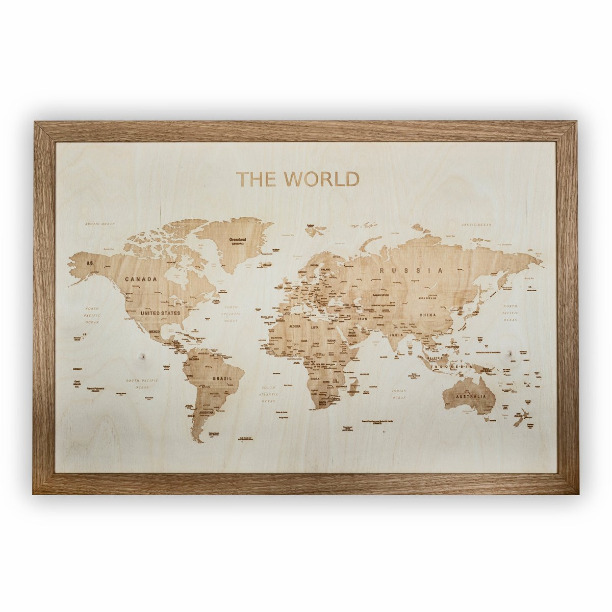 Artglob, The World, Mapa świata 3D, grawerowana w drewnie, 660x440 mm