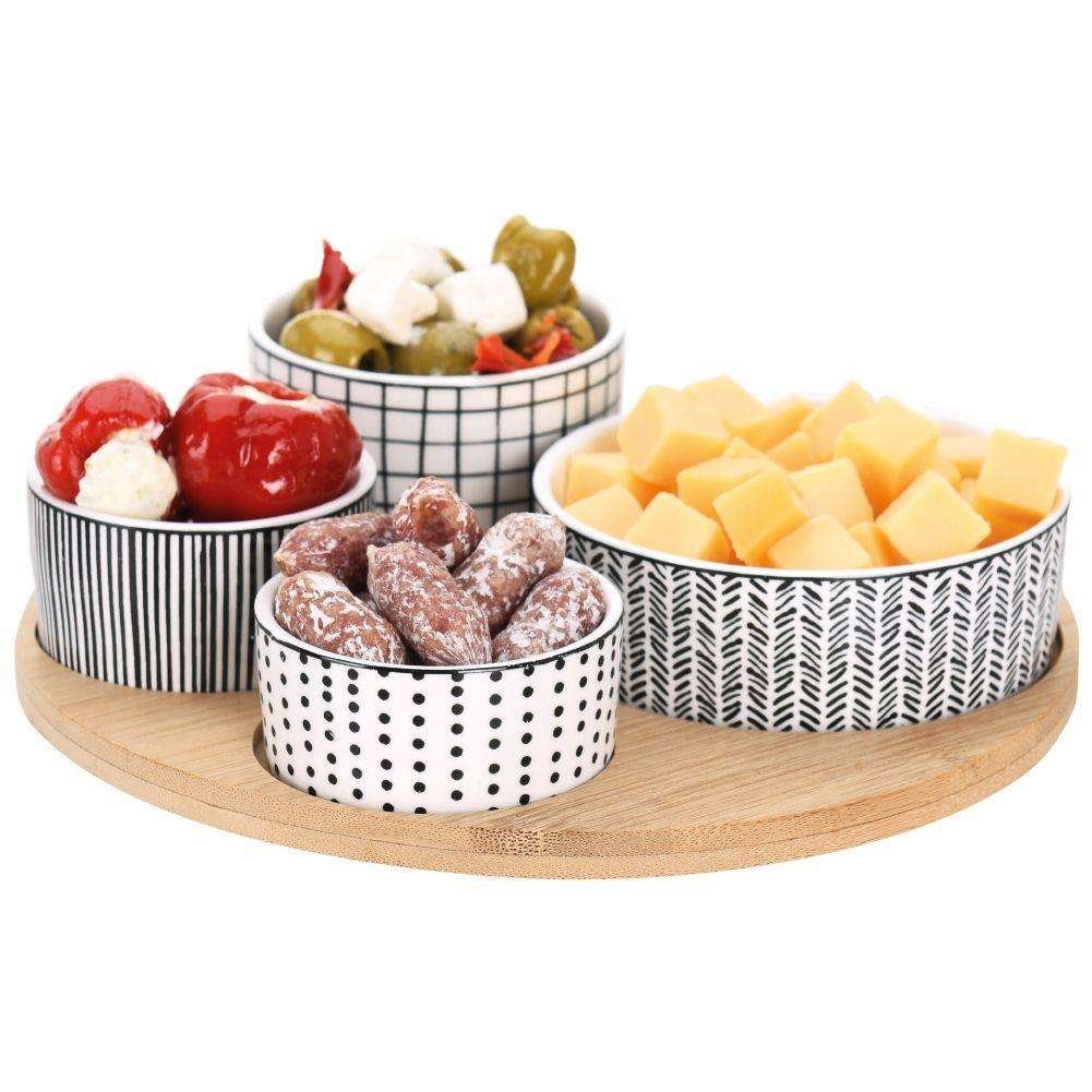 EH Excellent Houseware Zestaw do serwowania przekąsek okrągła taca i 4 miseczki 278000240
