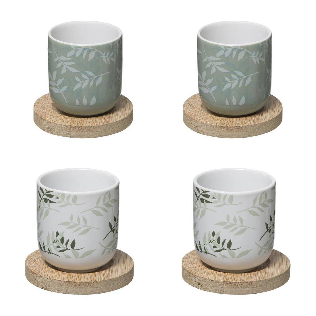 Ceramiczne kubki z bambusowymi podkładkami, 4 szt., 130 ml
