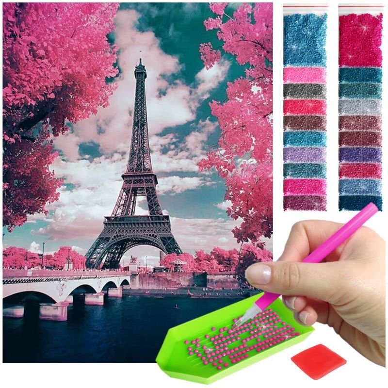 Haft Diamentowy ARTULIO, Obraz DIY 5D, Diamond Painting, Mozaika diamentowa 30x40cm (Widok Paryż z wieżą Eiffla) + zestaw akcesoriów